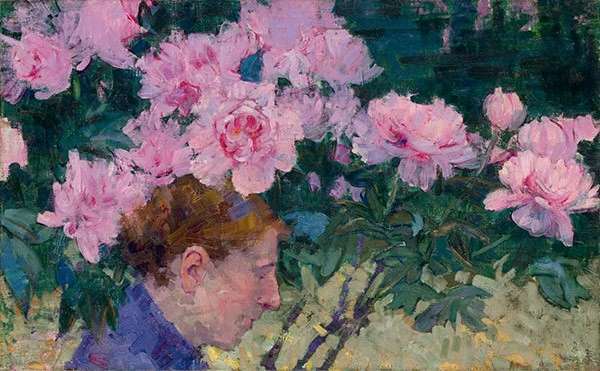 Peonies and head of a woman by John Russell